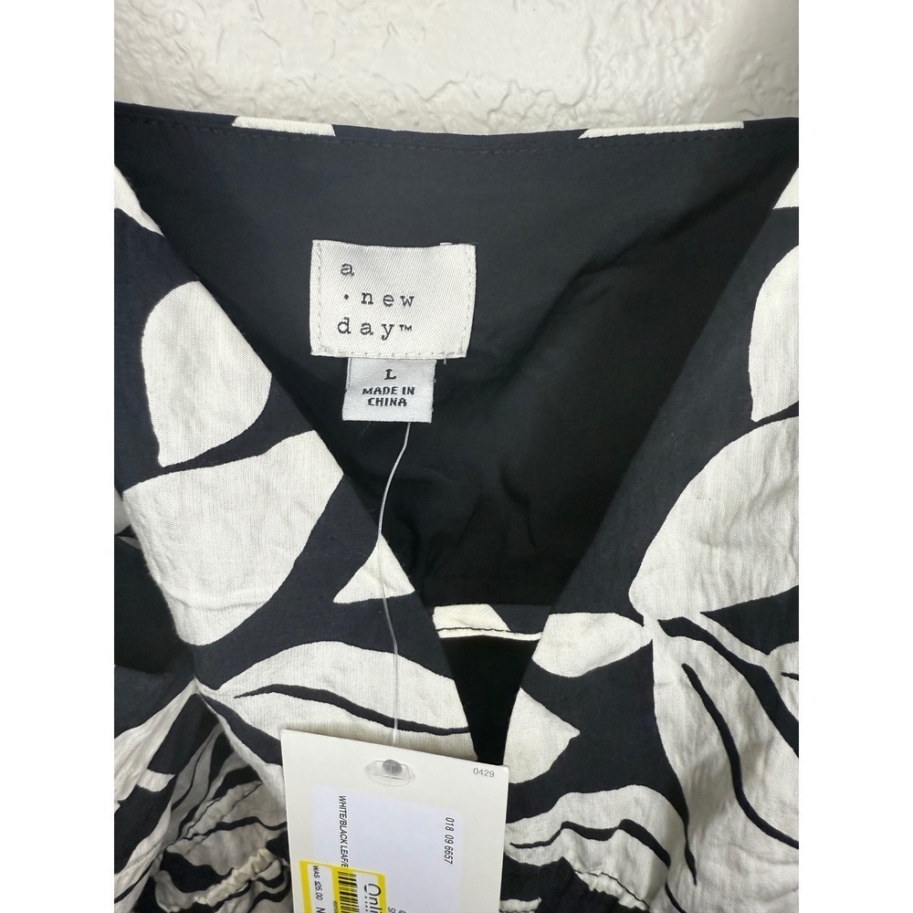 A New Day Black and White Leaf Print Sleeveless Mini Dress - L - Picture 5 of 6